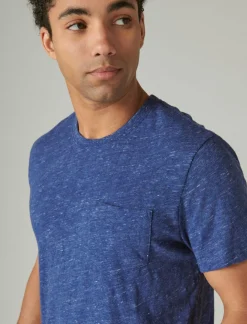 Lucky Brand linen short sleeve pocket crew neck tee #40065 blue depths*MEN Shirts & Tops