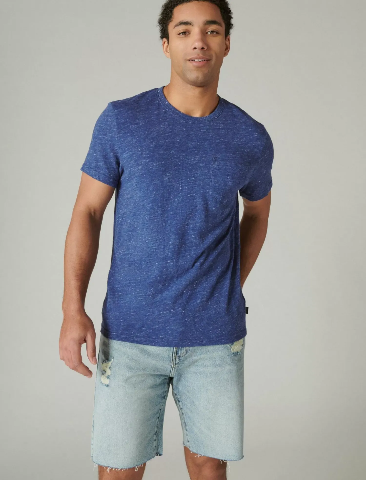 Lucky Brand linen short sleeve pocket crew neck tee #40065 blue depths*MEN Shirts & Tops