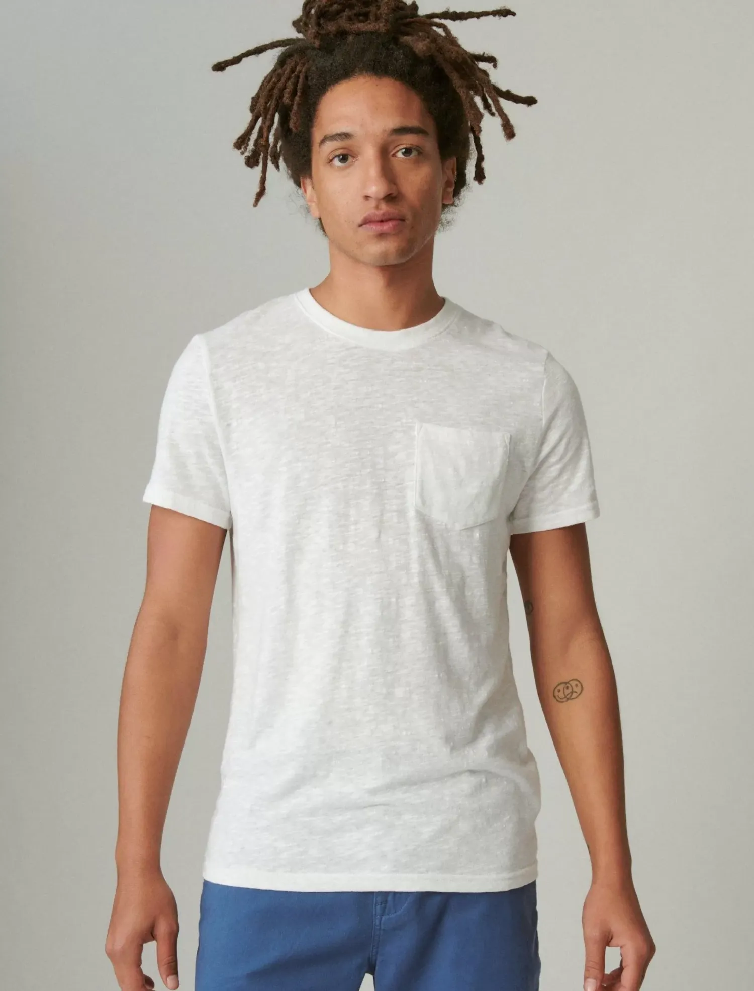 Lucky Brand linen short sleeve pocket crew neck tee bright white*MEN Shirts & Tops