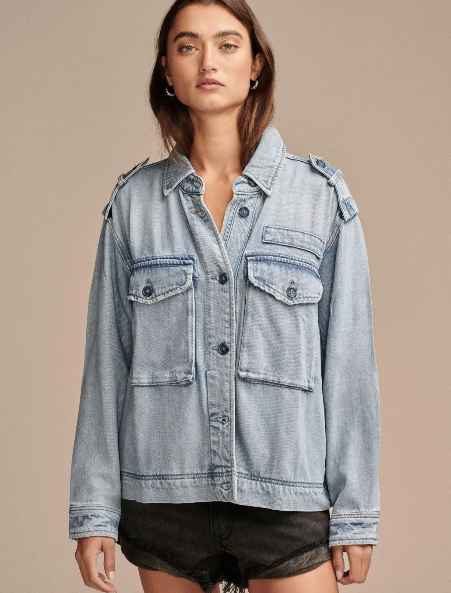 Lucky Brand liquid denim luxe utility jacket marine*WOMEN Jackets & Outerwear