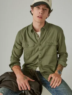 Lucky Brand lived-in long sleeve utility shirt deep lichen green*MEN Button-Downs