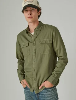 Lucky Brand lived-in long sleeve utility shirt deep lichen green*MEN Button-Downs