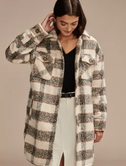 Lucky Brand long plaid shirt jacket open whte/natural*WOMEN Jackets & Outerwear