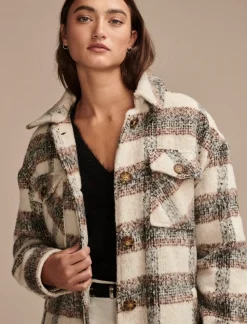 Lucky Brand long plaid shirt jacket open whte/natural*WOMEN Jackets & Outerwear