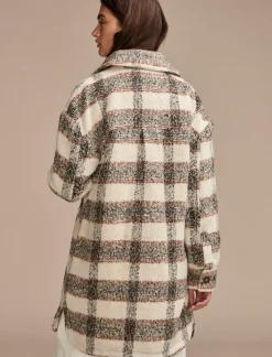 Lucky Brand long plaid shirt jacket open whte/natural*WOMEN Jackets & Outerwear