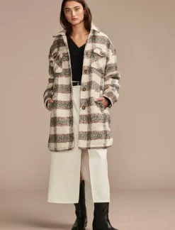 Lucky Brand long plaid shirt jacket open whte/natural*WOMEN Jackets & Outerwear
