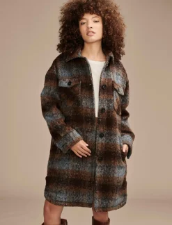 Lucky Brand long plaid shirt jacket dark brown*WOMEN Jackets & Outerwear