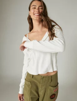 Lucky Brand long sleeve knit henley whisper white*WOMEN Knit Tops