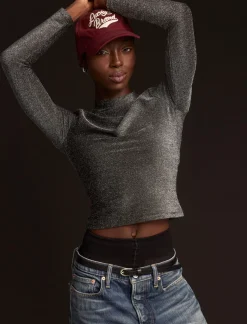 Lucky Brand long sleeve lurex top silver*WOMEN Knit Tops