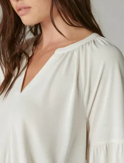 Lucky Brand long sleeve notched neck sandwash top ethereal white*WOMEN Knit Tops