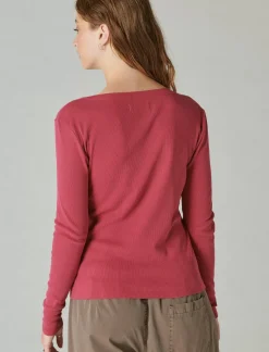 Lucky Brand long sleeve ribbed snap henley anemone*WOMEN Knit Tops