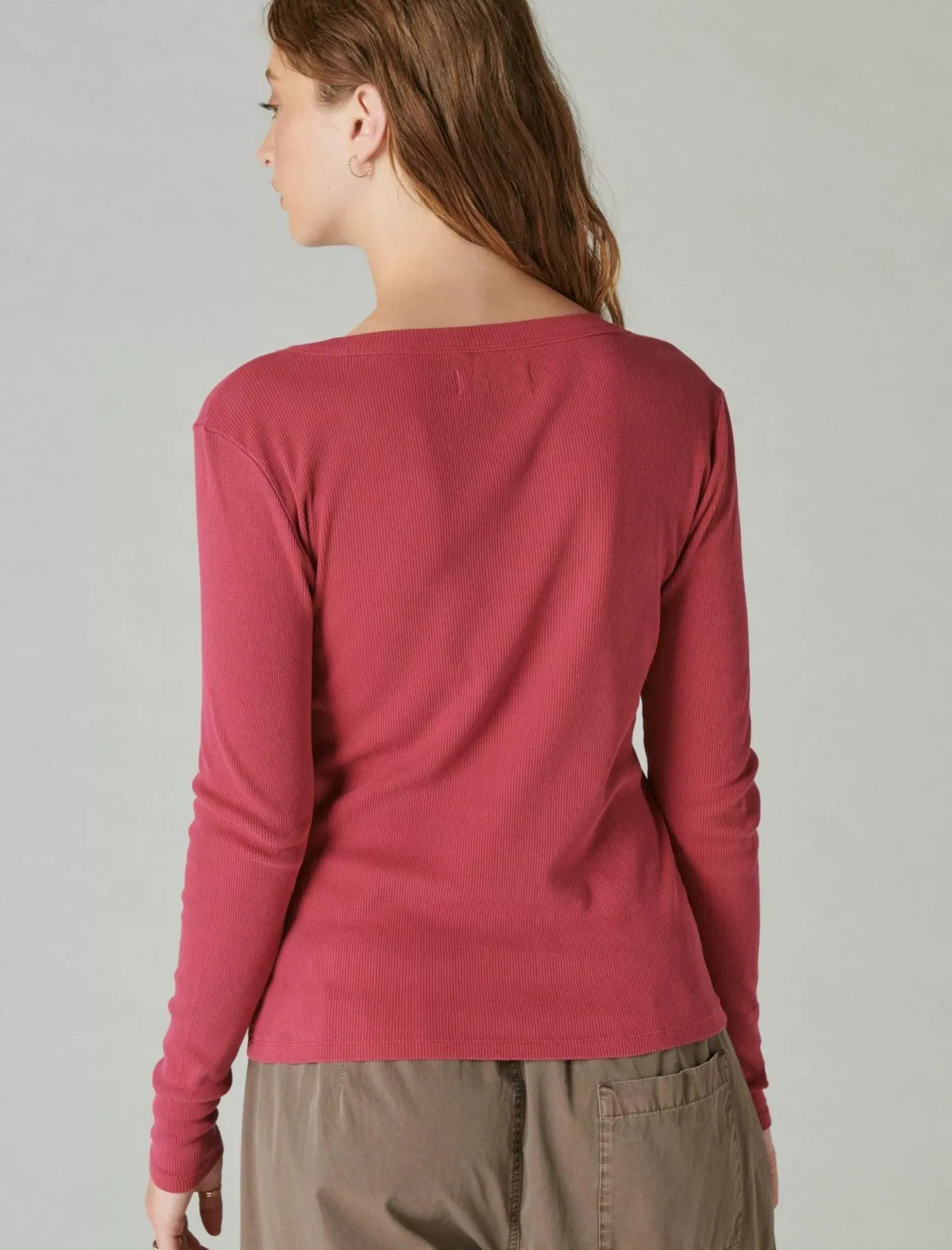 Lucky Brand long sleeve ribbed snap henley anemone*WOMEN Knit Tops