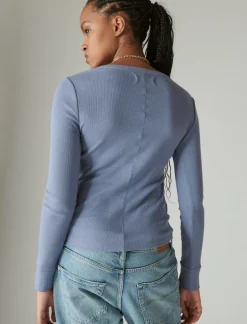 Lucky Brand long sleeve ribbed snap henley tempest*WOMEN Knit Tops