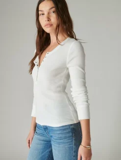 Lucky Brand long sleeve ribbed snap henley bright white*WOMEN Knit Tops
