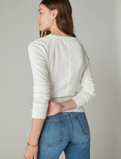 Lucky Brand long sleeve ribbed snap henley bright white*WOMEN Knit Tops