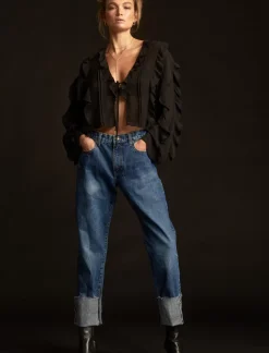 Lucky Brand long sleeve ruffle top black*WOMEN Blouses