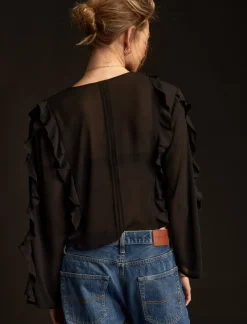 Lucky Brand long sleeve ruffle top black*WOMEN Blouses