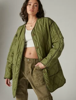 Lucky Brand longline quilted liner jacket olive*WOMEN Jackets & Outerwear