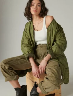 Lucky Brand longline quilted liner jacket olive*WOMEN Jackets & Outerwear