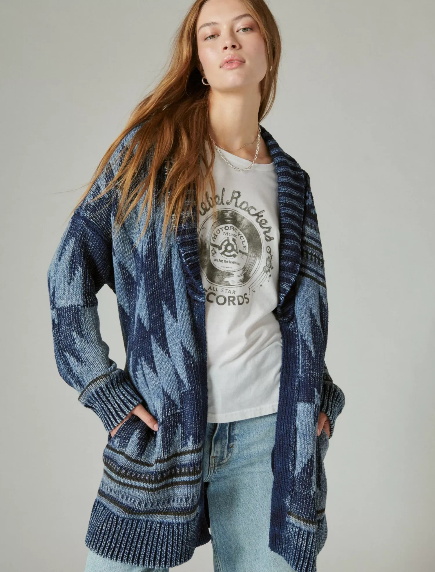 Lucky Brand lucky heritage cardigan denim combo*WOMEN Sweaters & Sweatshirts