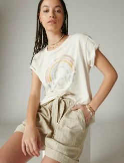 Lucky Brand lucky rainbow boyfriend tee whisper white*WOMEN Graphic Tees