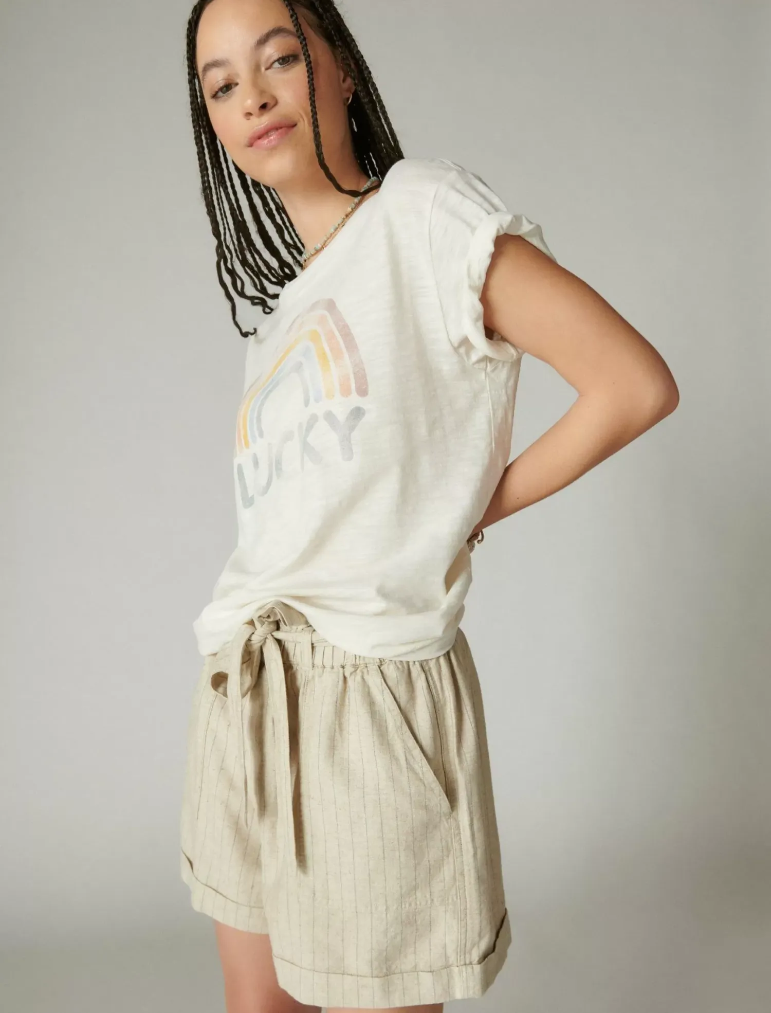 Lucky Brand lucky rainbow boyfriend tee whisper white*WOMEN Graphic Tees