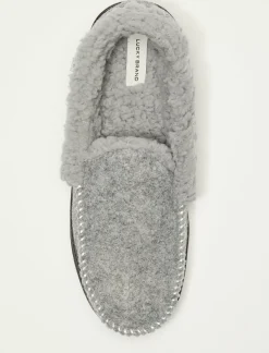 Lucky Brand men's faux wool sherpa lined slipper charcoal*MEN Shoes