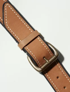 Lucky Brand men's leather and denim detail belt medium brown*MEN Belts