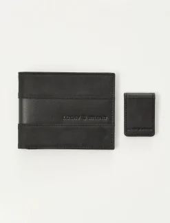Lucky Brand men's leather wallet and money clip giftset black*MEN Bags & Wallets
