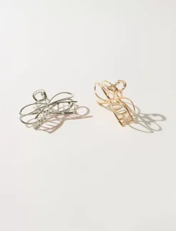 Lucky Brand metal bow ribbon claw clip set gold*WOMEN Hair Accessories