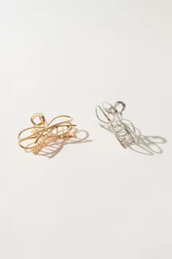 Lucky Brand metal bow ribbon claw clip set gold*WOMEN Hair Accessories