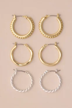 Lucky Brand mini textured hoop sets two tone*WOMEN Jewelry