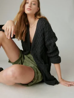 Lucky Brand mixed cable cardigan black*WOMEN Sweaters & Sweatshirts