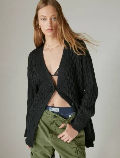 Lucky Brand mixed cable cardigan black*WOMEN Sweaters & Sweatshirts
