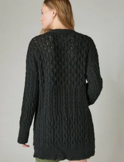 Lucky Brand mixed cable cardigan black*WOMEN Sweaters & Sweatshirts