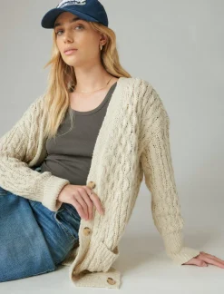 Lucky Brand mixed cable cardigan straw heather*WOMEN Sweaters & Sweatshirts
