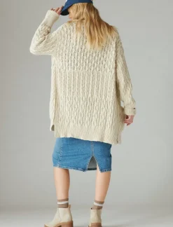 Lucky Brand mixed cable cardigan straw heather*WOMEN Sweaters & Sweatshirts