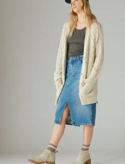 Lucky Brand mixed cable cardigan straw heather*WOMEN Sweaters & Sweatshirts