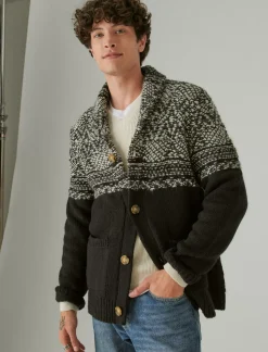 Lucky Brand mixed media cardigan black combo*MEN Sweaters