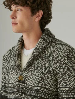 Lucky Brand mixed media cardigan black combo*MEN Sweaters