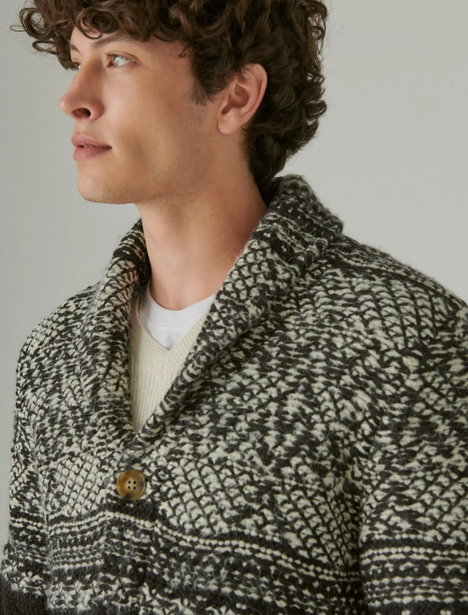 Lucky Brand mixed media cardigan black combo*MEN Sweaters