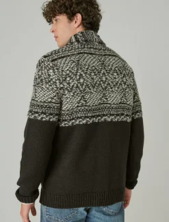 Lucky Brand mixed media cardigan black combo*MEN Sweaters
