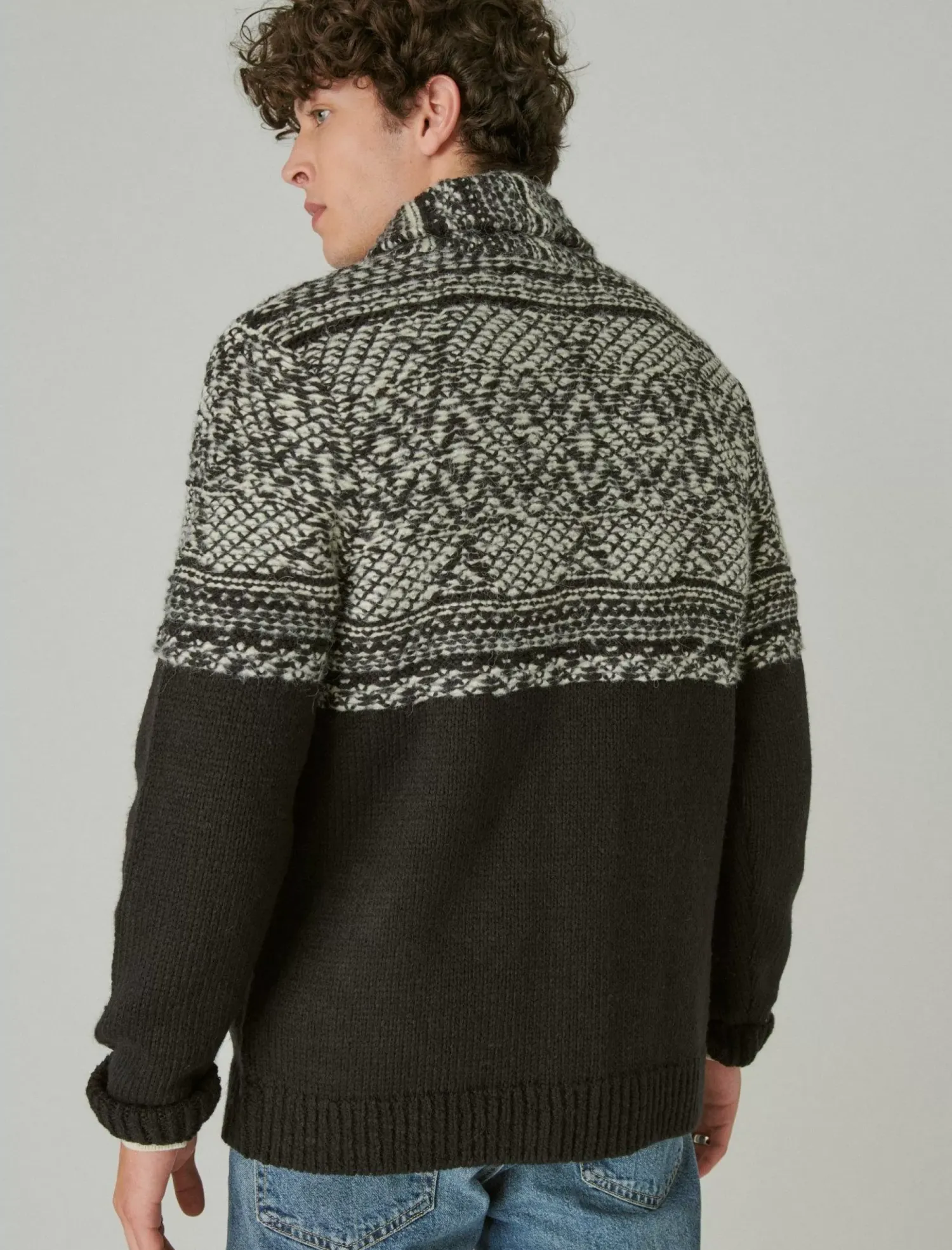 Lucky Brand mixed media cardigan black combo*MEN Sweaters