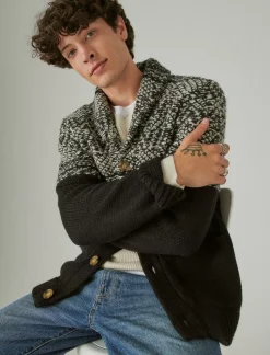 Lucky Brand mixed media cardigan black combo*MEN Sweaters