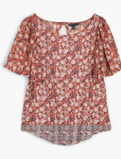 Lucky Brand mixed media flutter slv red multi*WOMEN Knit Tops