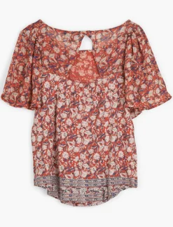 Lucky Brand mixed media flutter slv red multi*WOMEN Knit Tops