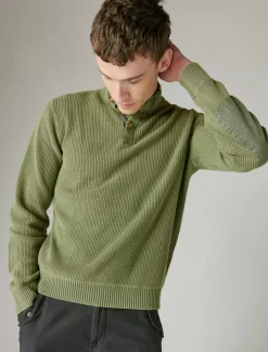 Lucky Brand mixed media mock neck sweater army green acid wash*MEN Sweaters