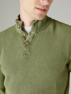 Lucky Brand mixed media mock neck sweater army green acid wash*MEN Sweaters