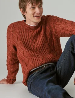 Lucky Brand mixed stitch tweed crew neck sweater terracotta*MEN Sweaters