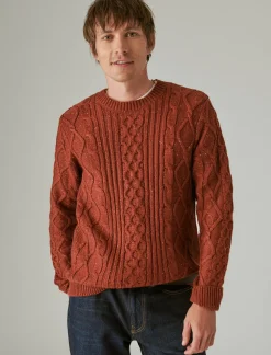 Lucky Brand mixed stitch tweed crew neck sweater terracotta*MEN Sweaters